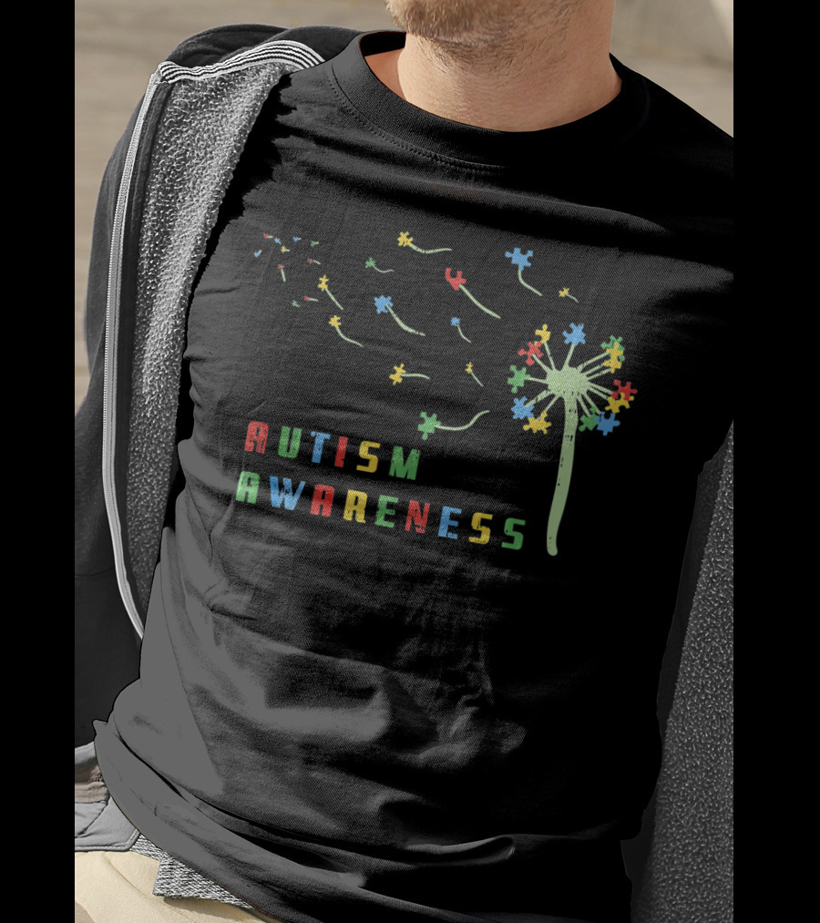 Autism Awareness Dandelion With Colorful Puzzle Pieces T-Shirt