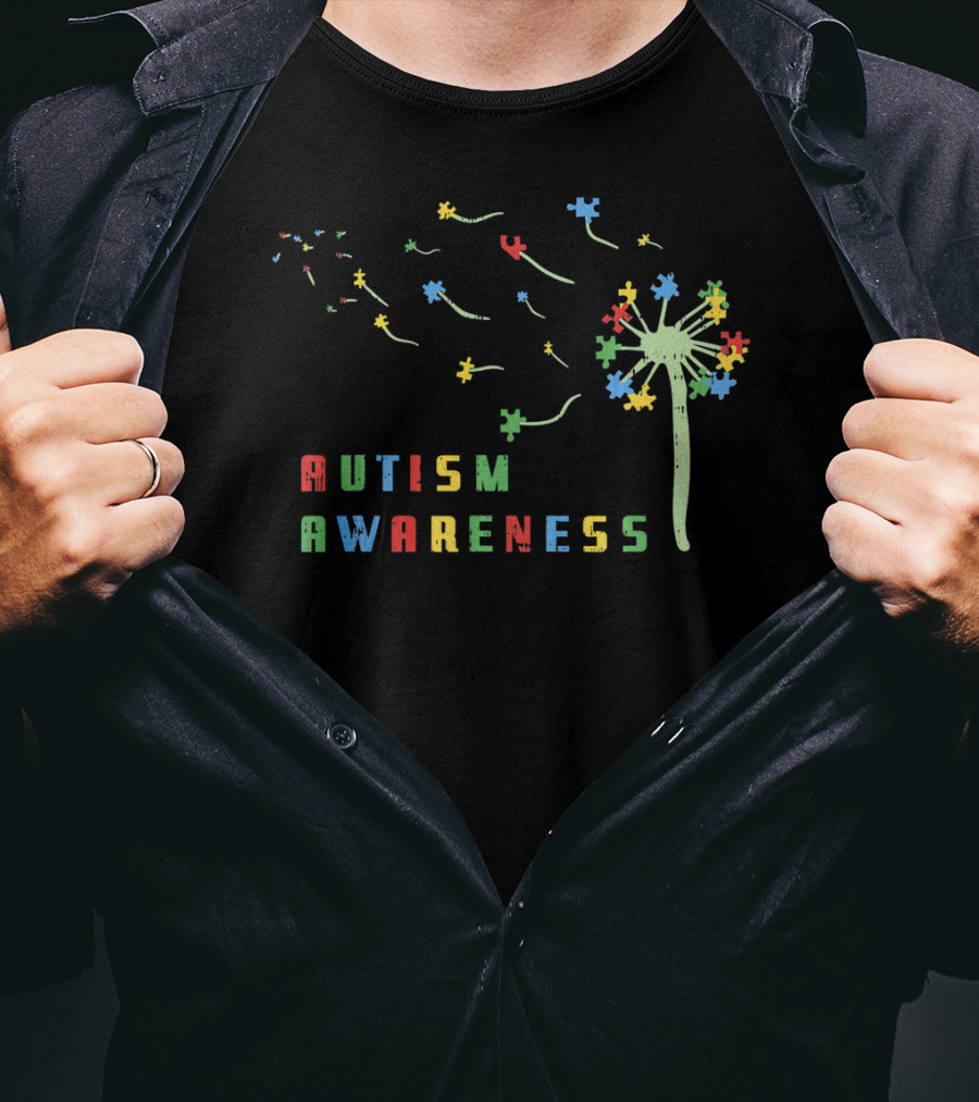 Autism Awareness Dandelion With Colorful Puzzle Pieces T-Shirt