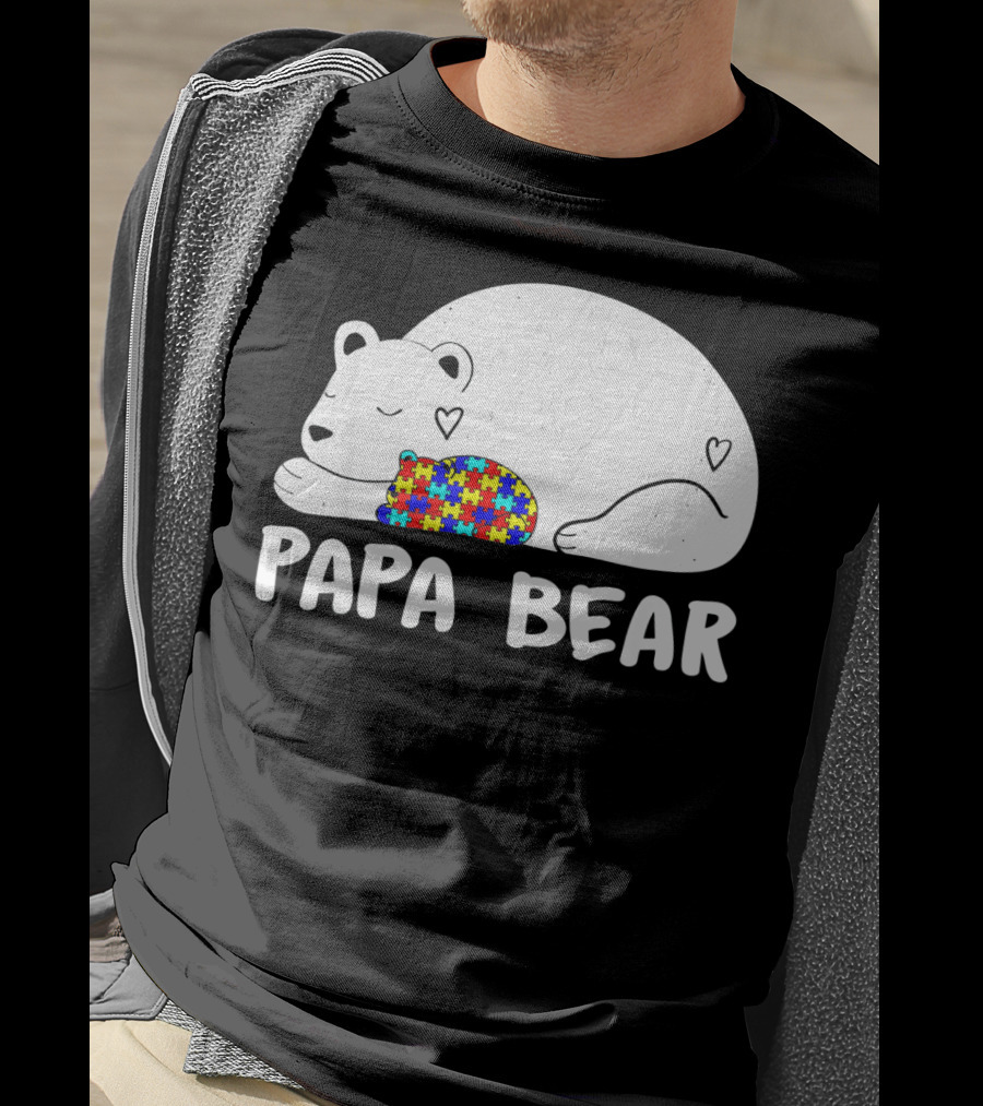 Papa Bear Autism Awareness Puzzle Heart T-Shirt