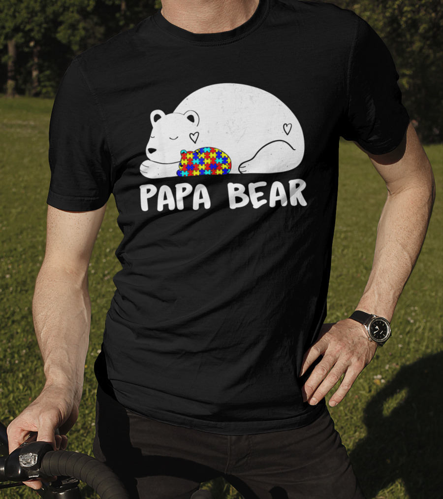 Papa Bear Autism Awareness Puzzle Heart T-Shirt