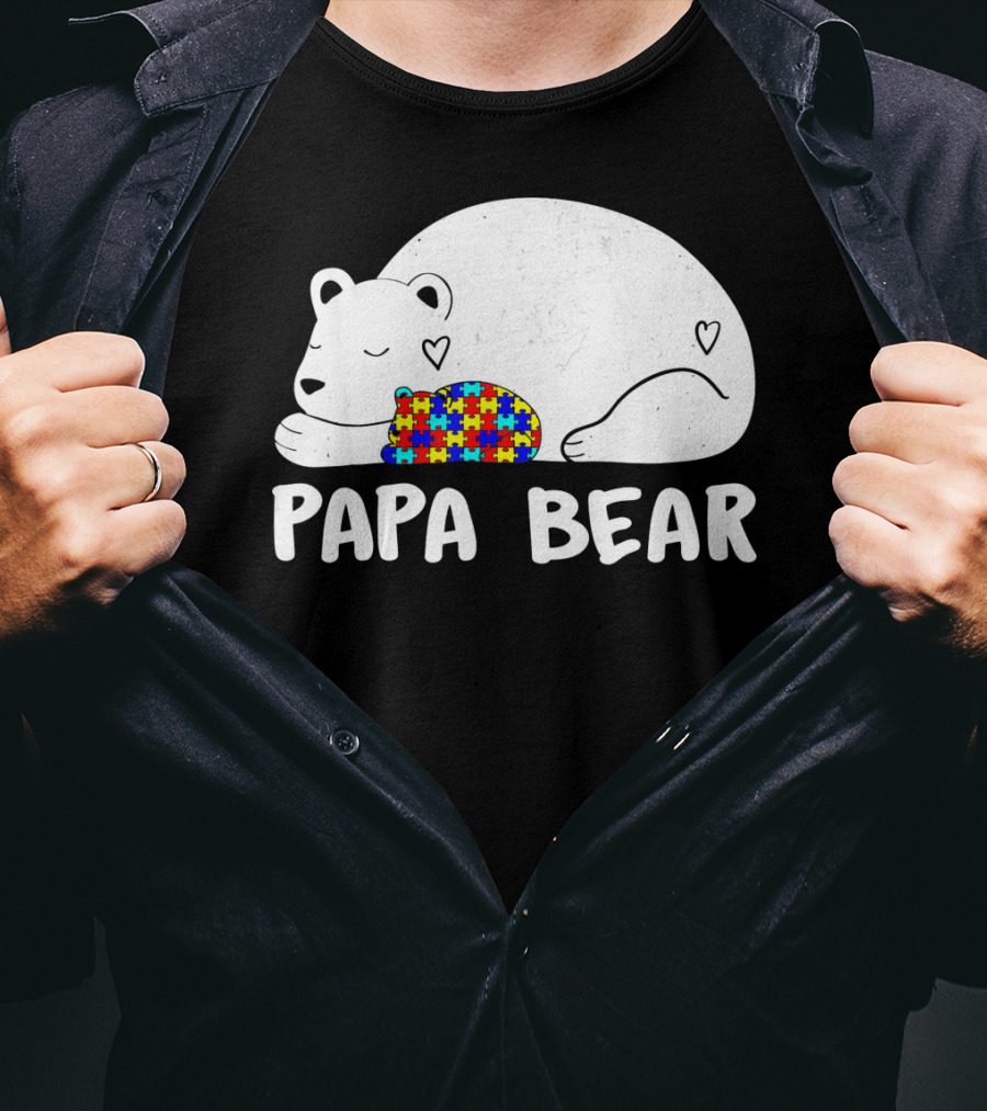 Papa Bear Autism Awareness Puzzle Heart T-Shirt