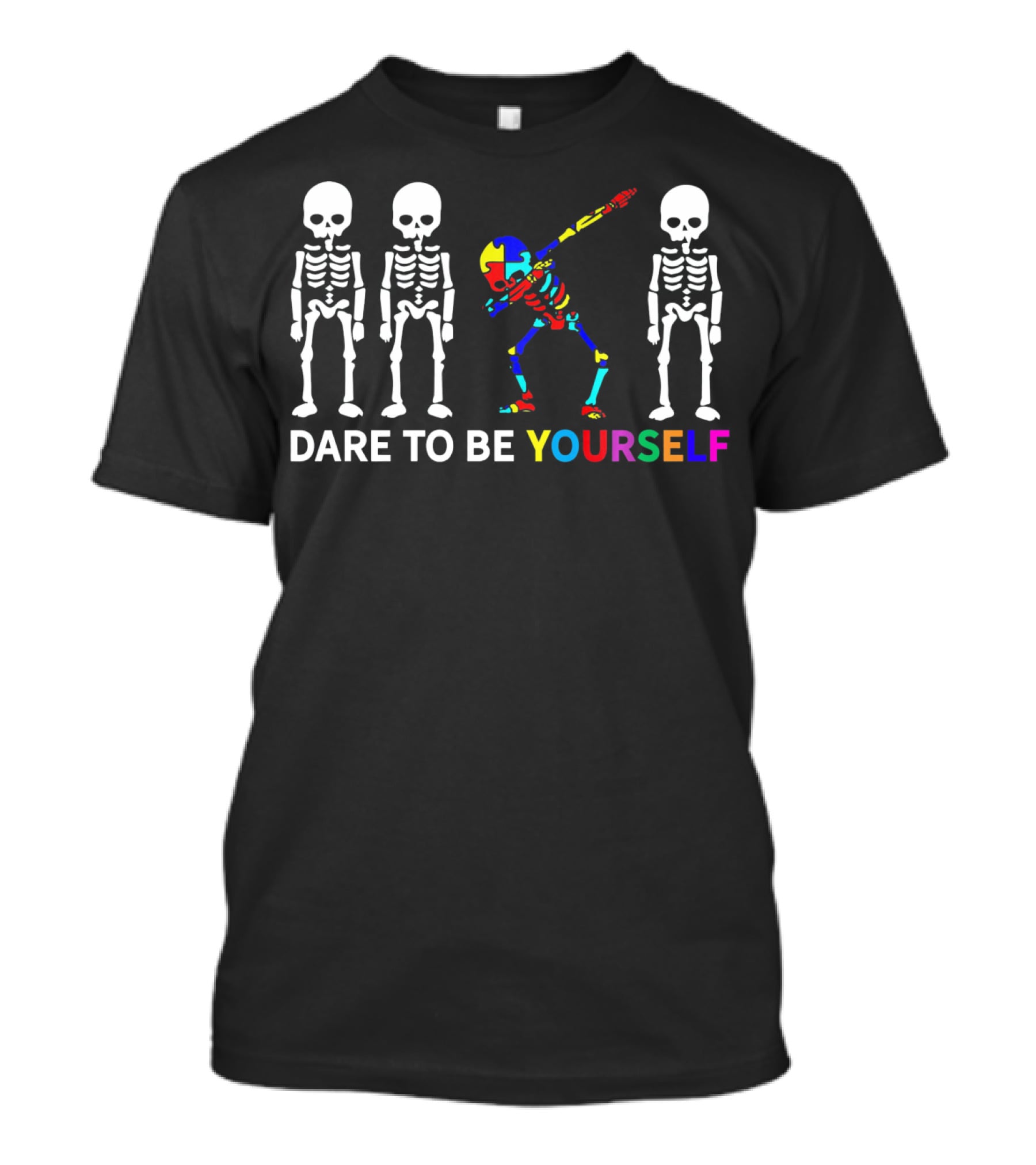 Skeleton Dabbing Dare To Be Yourself Autism Awareness T-Shirt