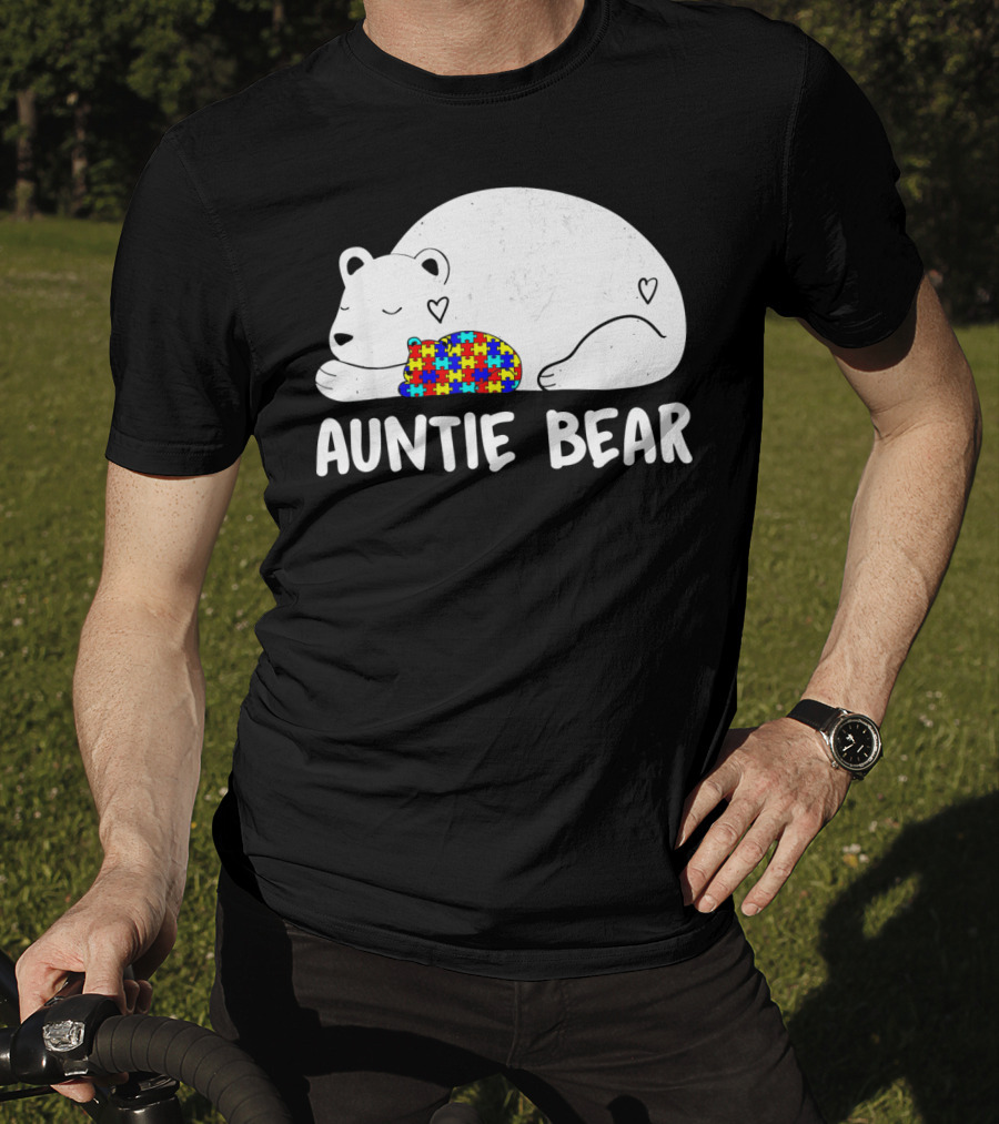 Auntie Bear Autism Awareness Puzzle Heart T-Shirt