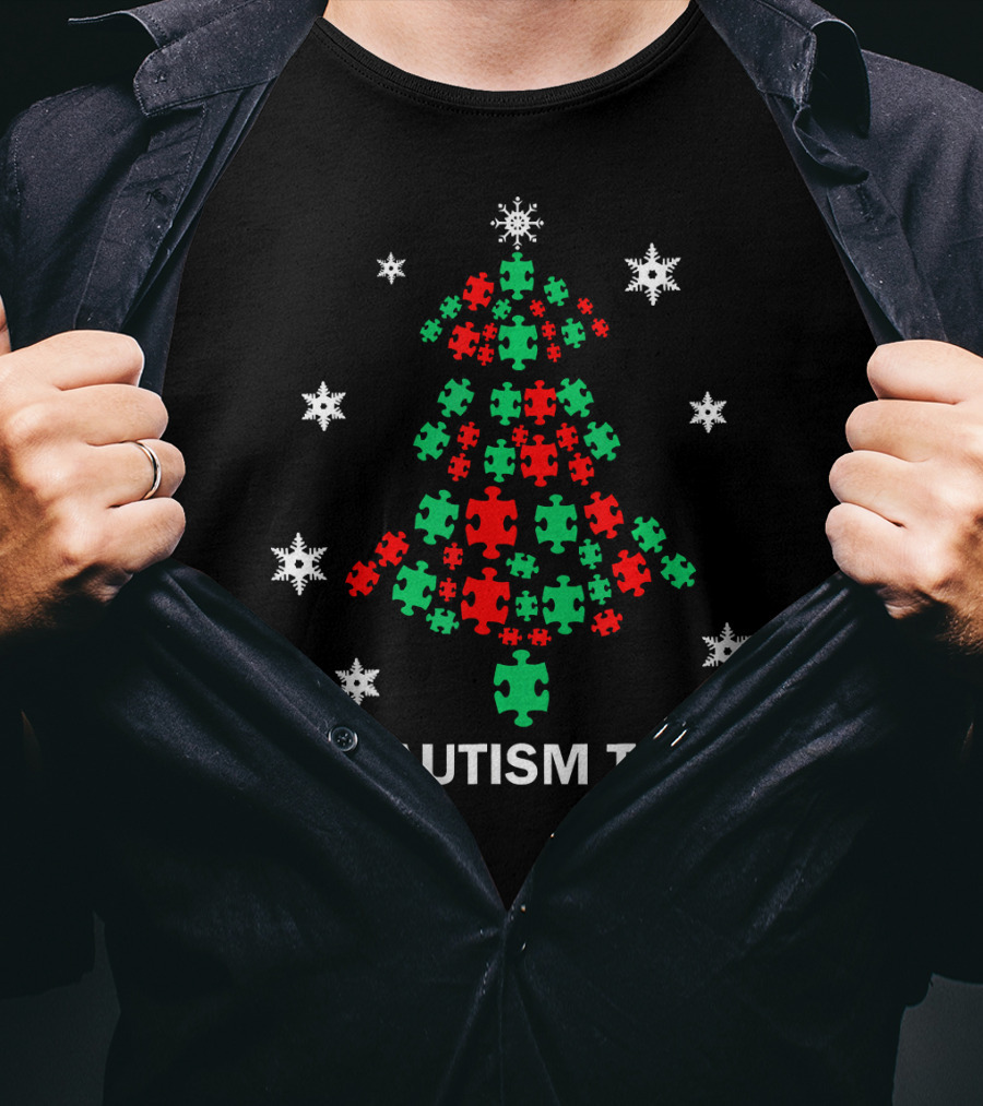 Oh Autism Christmas Tree Puzzle Piece Snowflakes T-Shirt