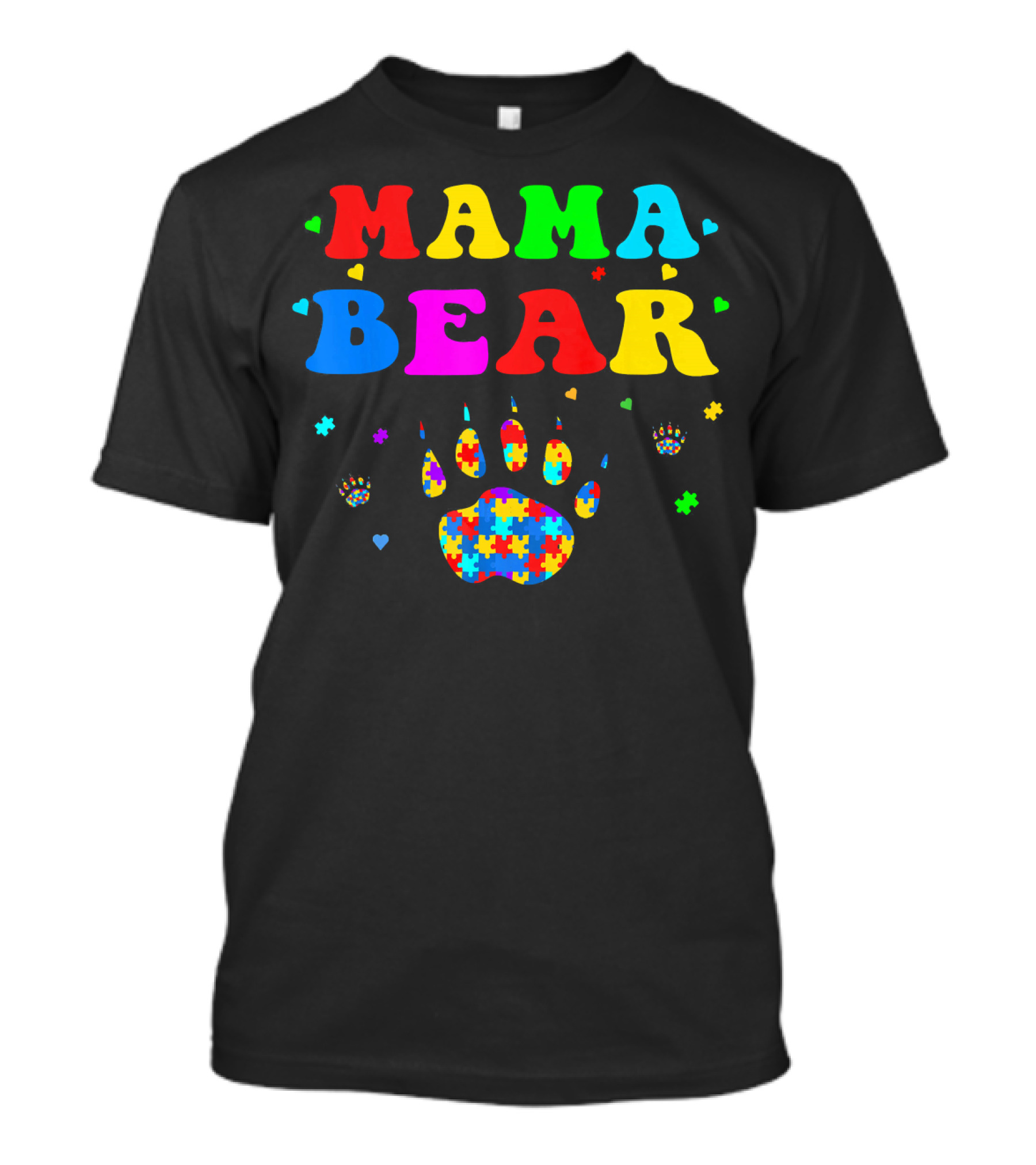 Mama Bear Autism Awareness Paw Puzzle Pieces T-Shirt
