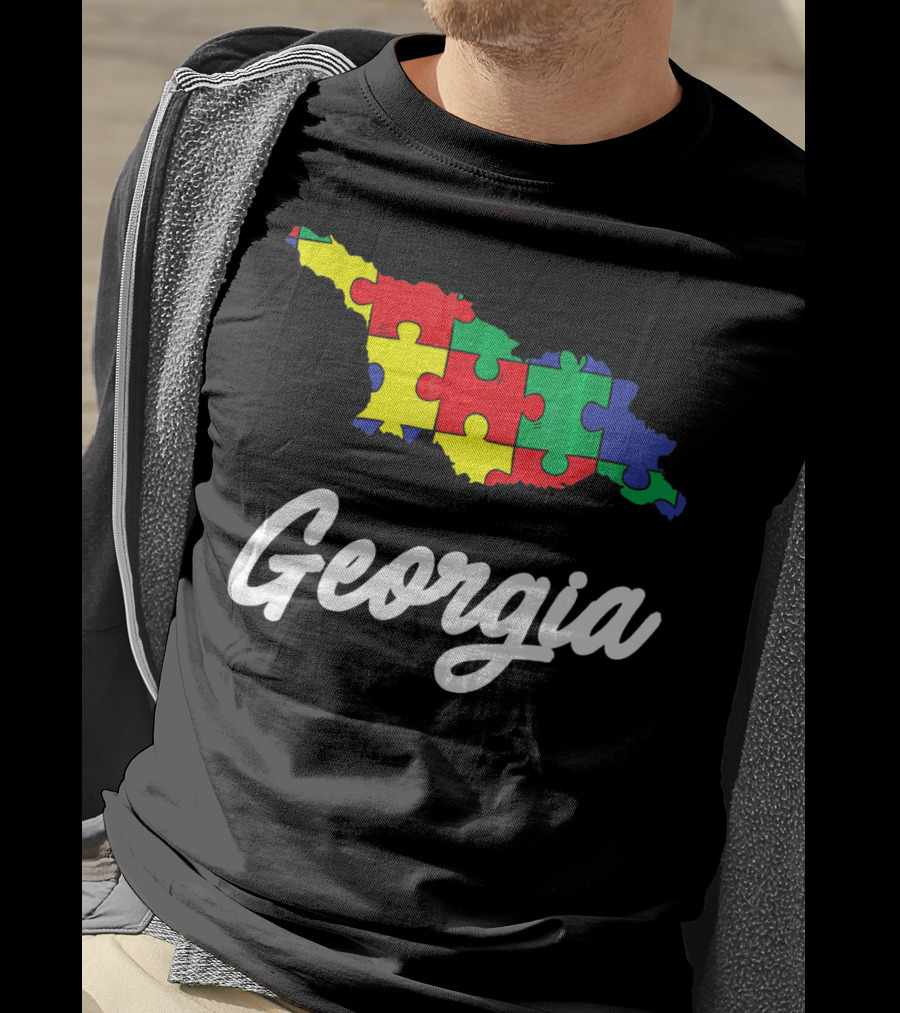 Georgia Autism Awareness Puzzle Map T-Shirt