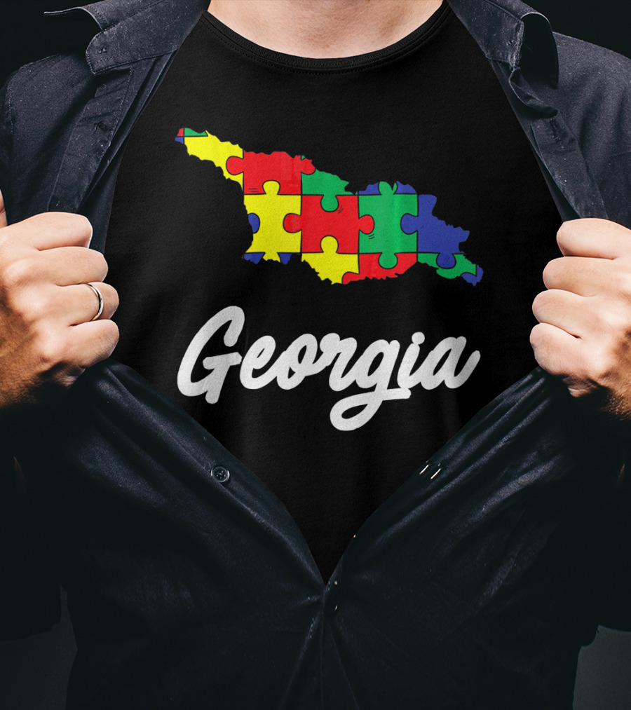 Georgia Autism Awareness Puzzle Map T-Shirt