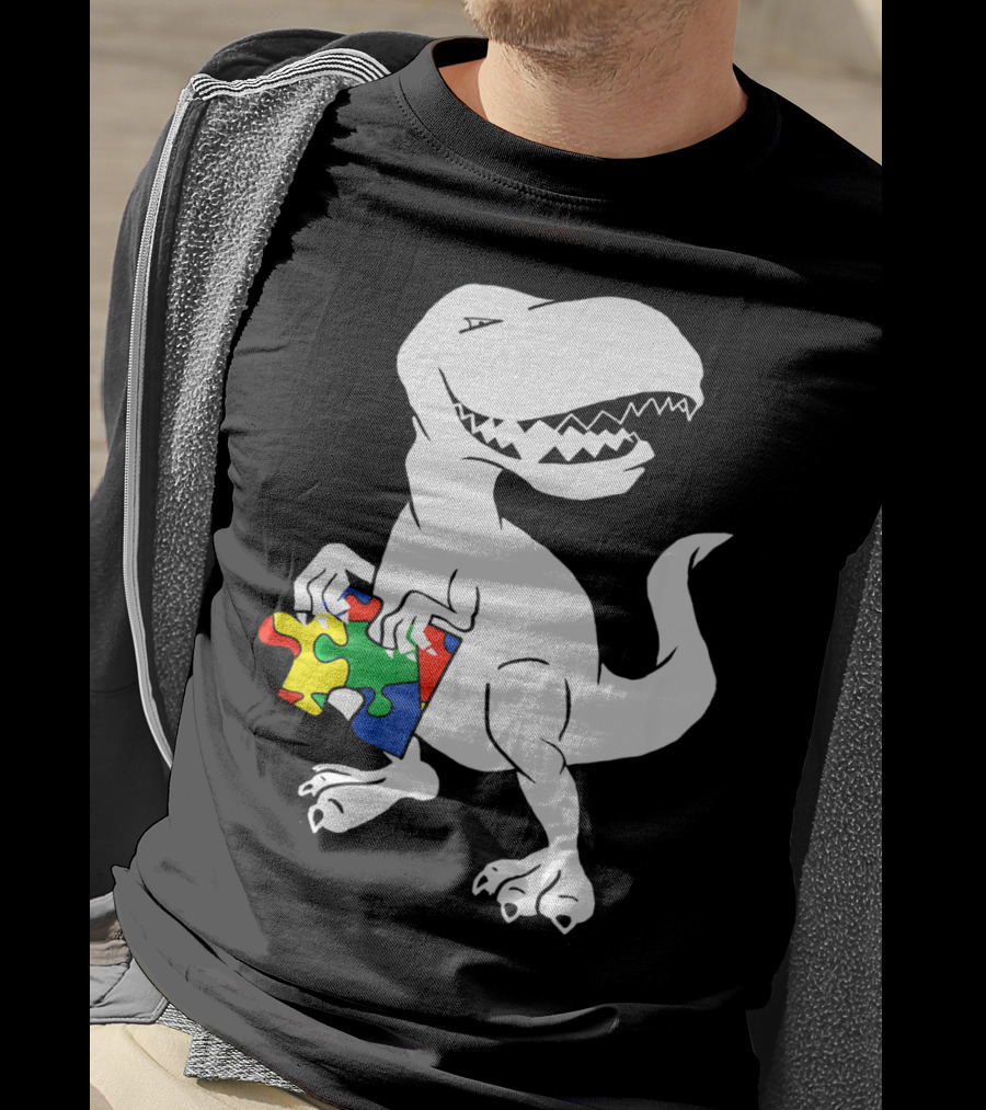 Dinosaur Holding Autism Puzzle Piece Awareness For Tyra T-Shirt