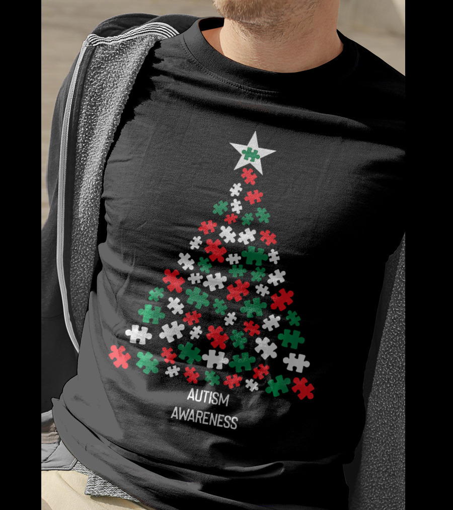 Christmas Autism Awareness Xmas Tree Puzzle Star T-Shirt