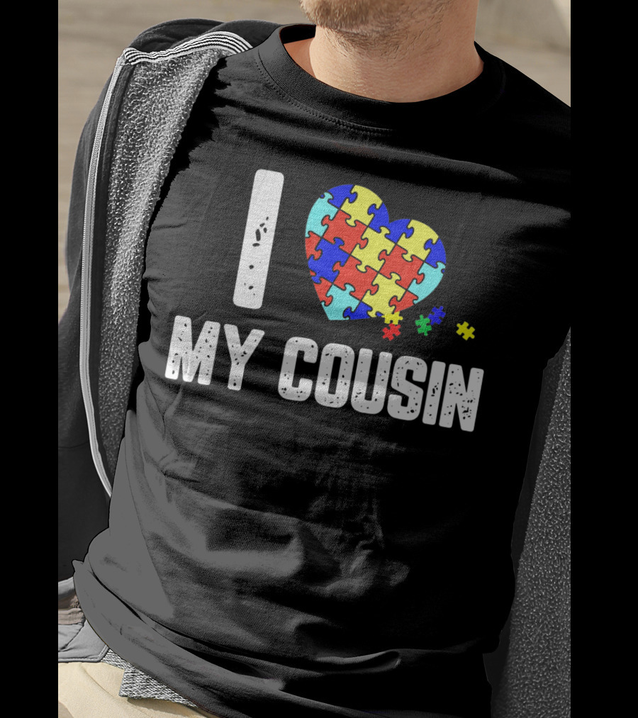 I Love My Cousin Heart Puzzle Autism Awareness T-Shirt