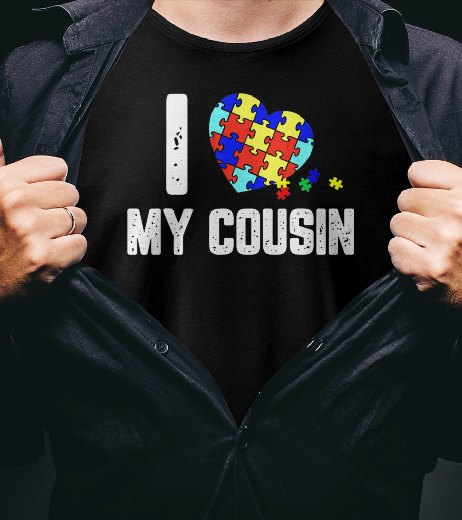 I Love My Cousin Heart Puzzle Autism Awareness T-Shirt