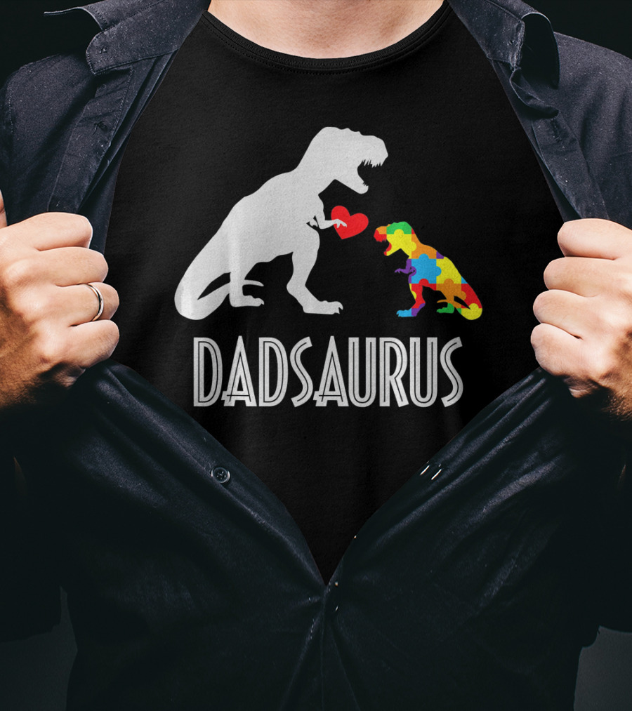Dadsaurus Dinosaur Family Kids Autism Awareness T-Shirt