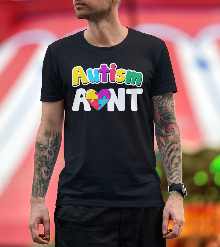 Autism Aunt Heart Puzzle Awareness T-Shirt