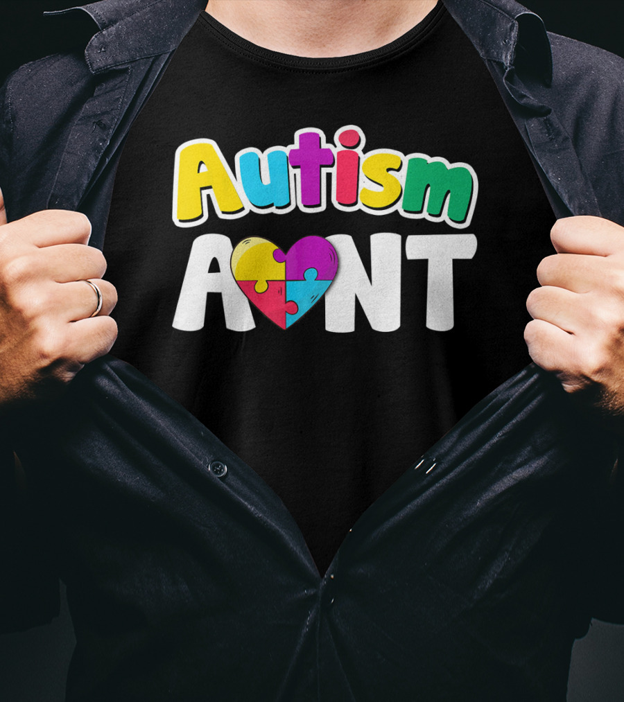 Autism Aunt Heart Puzzle Awareness T-Shirt