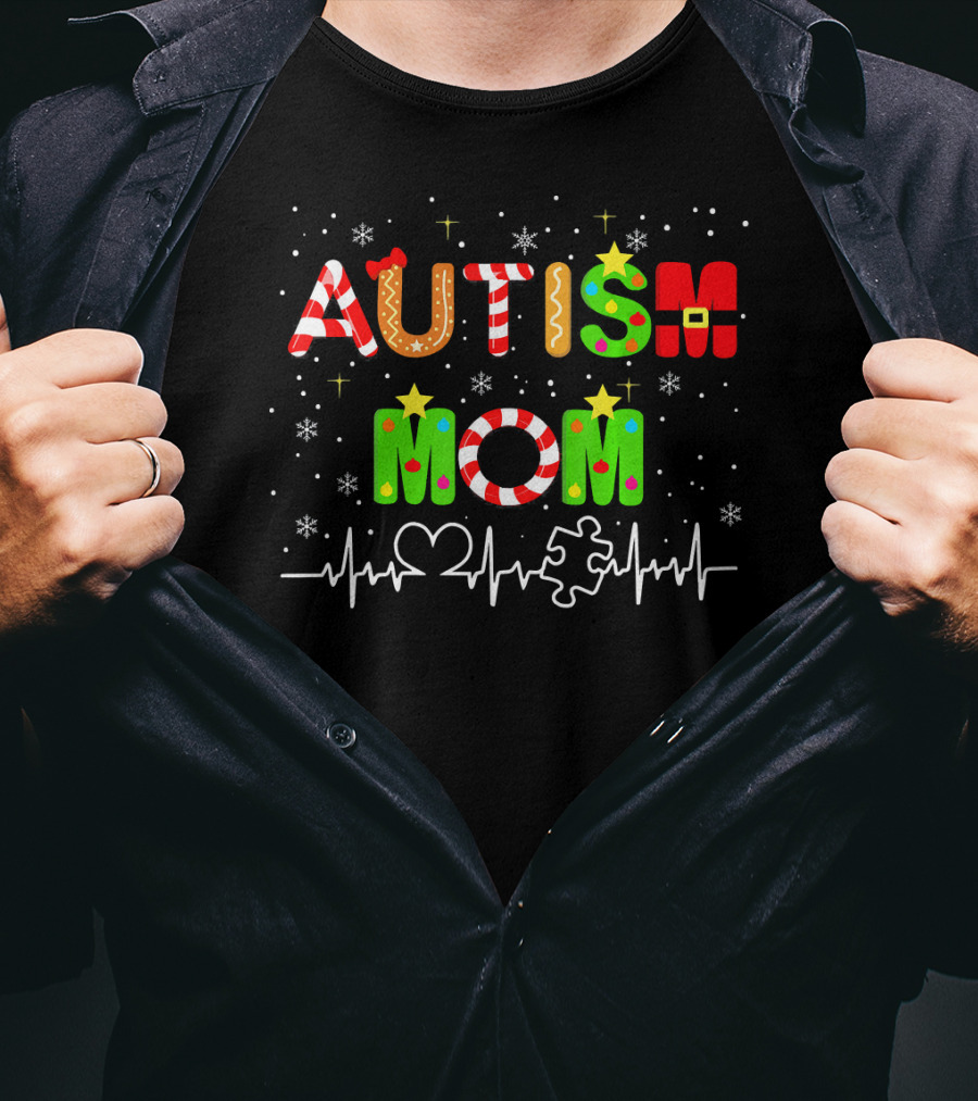 Christmas Autism Awareness Mom Heart Puzzle T-Shirt