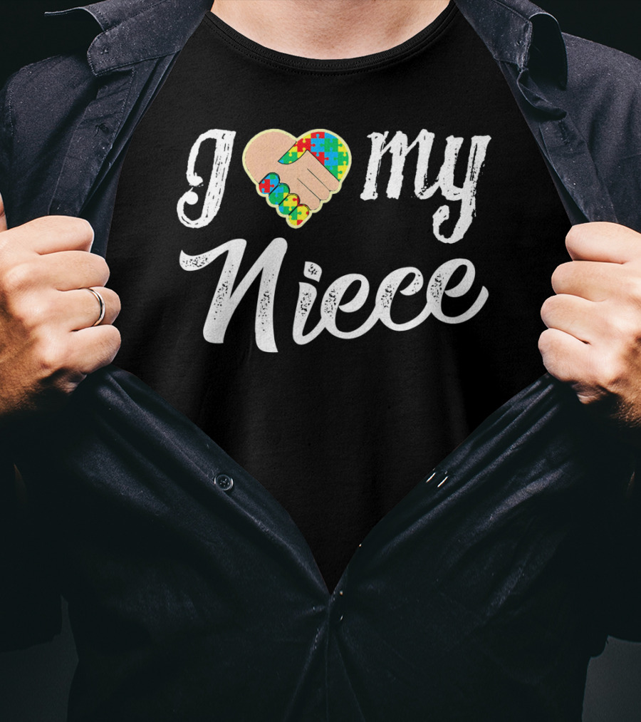 I Love My Niece Autism Puzzle Heart Fist T-Shirt