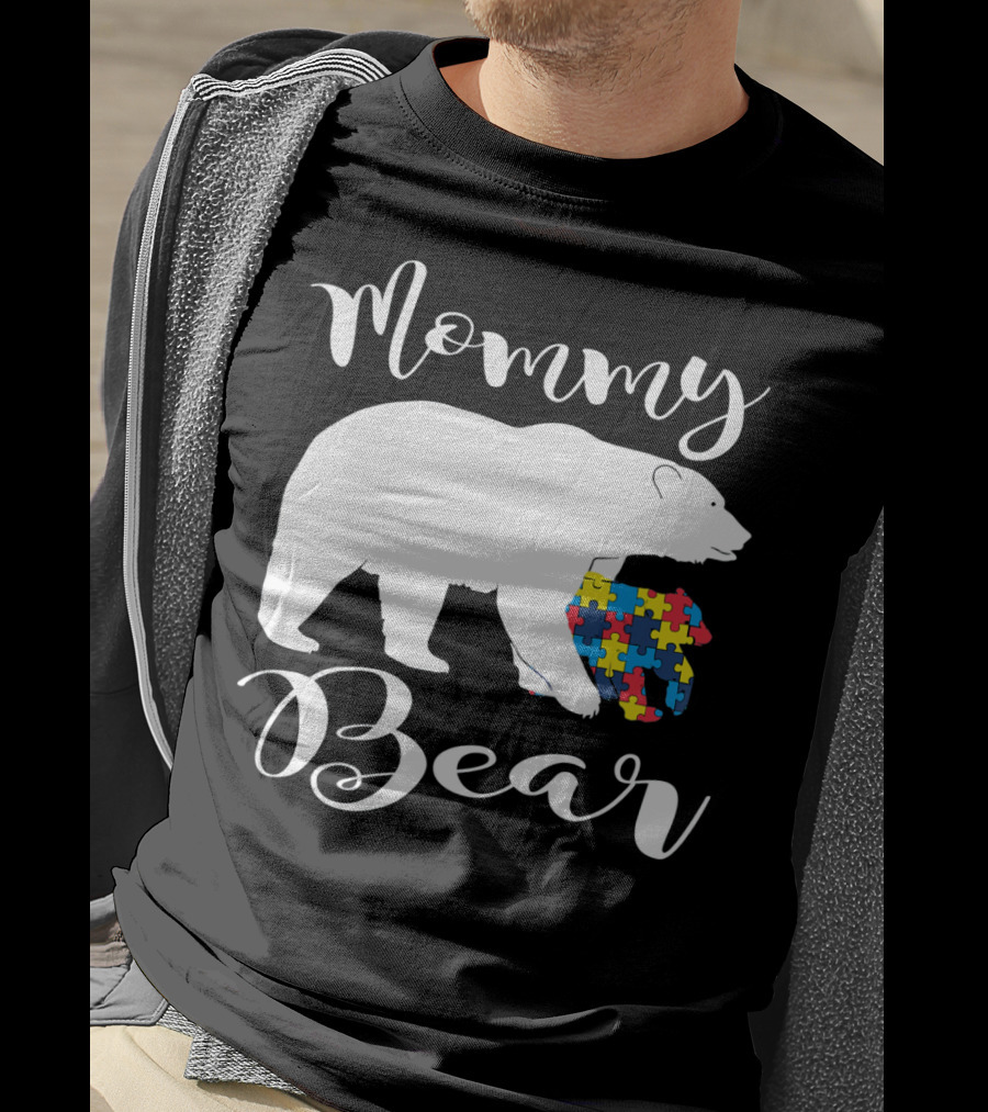 Mommy Bear Autism Puzzle Piece Family T-Shirt