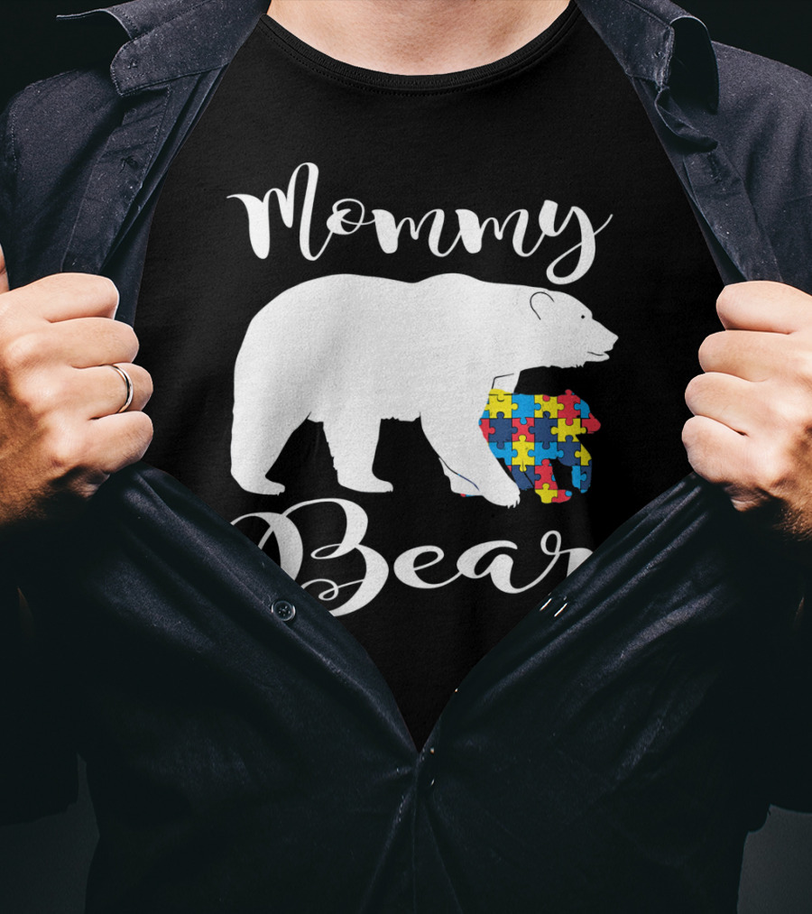 Mommy Bear Autism Puzzle Piece Family T-Shirt