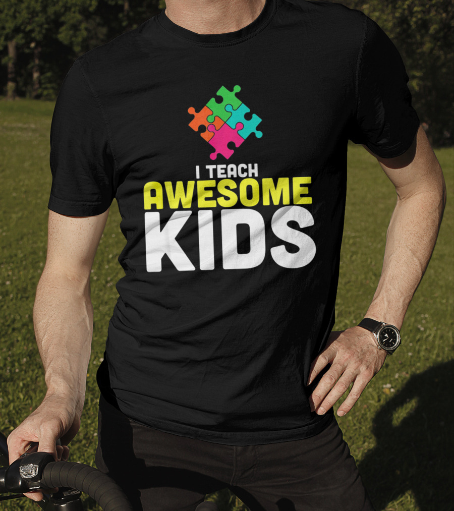 I Teach Awesome Kids Autism Awareness Teacher Puzzle T-Shirt