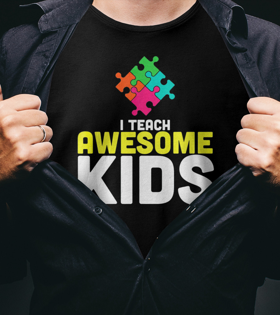 I Teach Awesome Kids Autism Awareness Teacher Puzzle T-Shirt