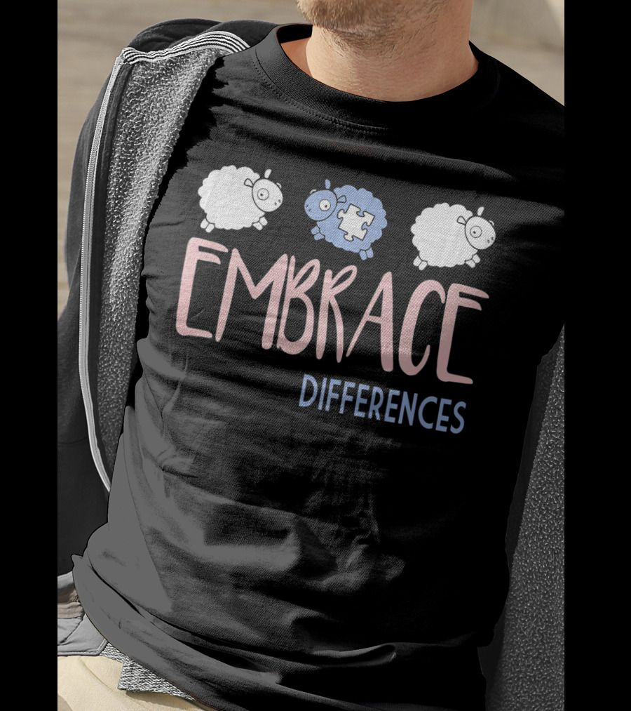 Embrace Differences Autism Awareness Sheep Puzzle Piece T-Shirt