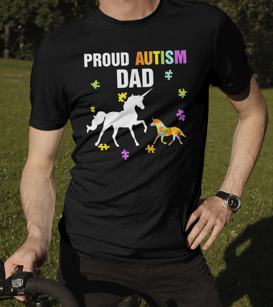 Proud Autism Dad Unicorn Puzzle Autism Awareness T-Shirt