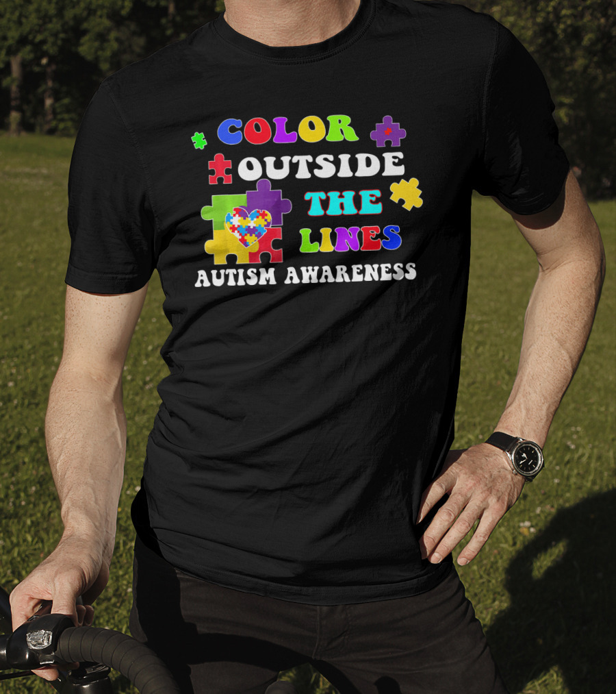 Color Outside The Lines Autism Awareness Puzzle Heart T-Shirt