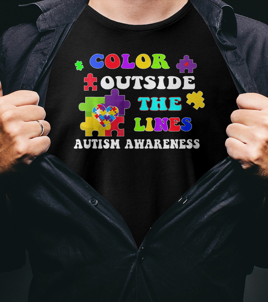 Color Outside The Lines Autism Awareness Puzzle Heart T-Shirt