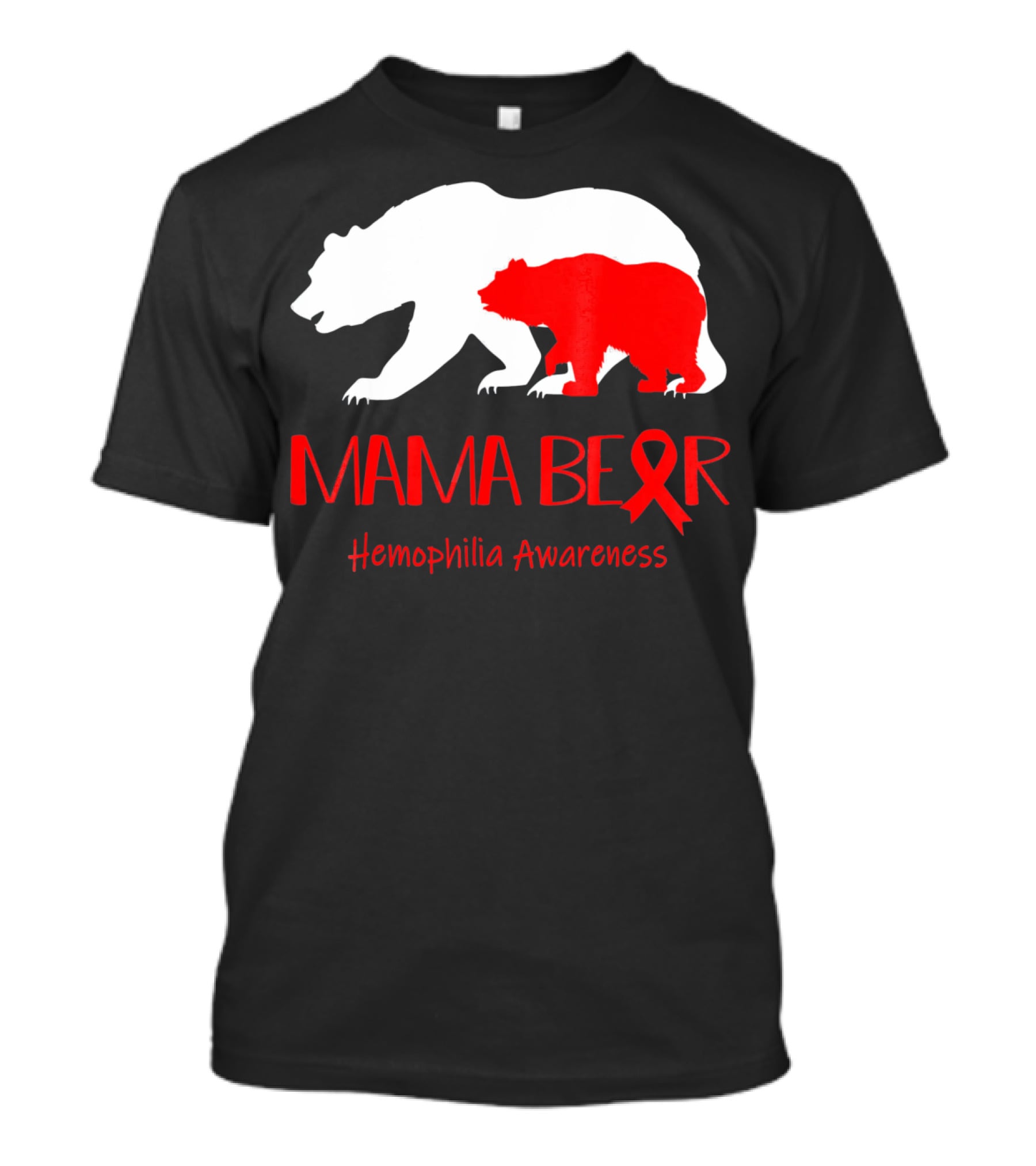 Mama Bear Hemophilia Awareness Red Ribbon Bears T-Shirt