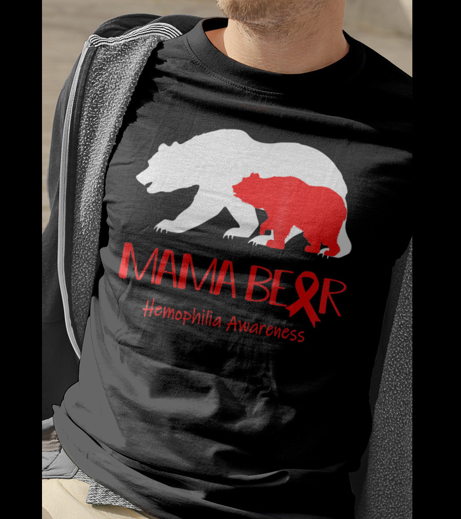 Mama Bear Hemophilia Awareness Red Ribbon Bears T-Shirt