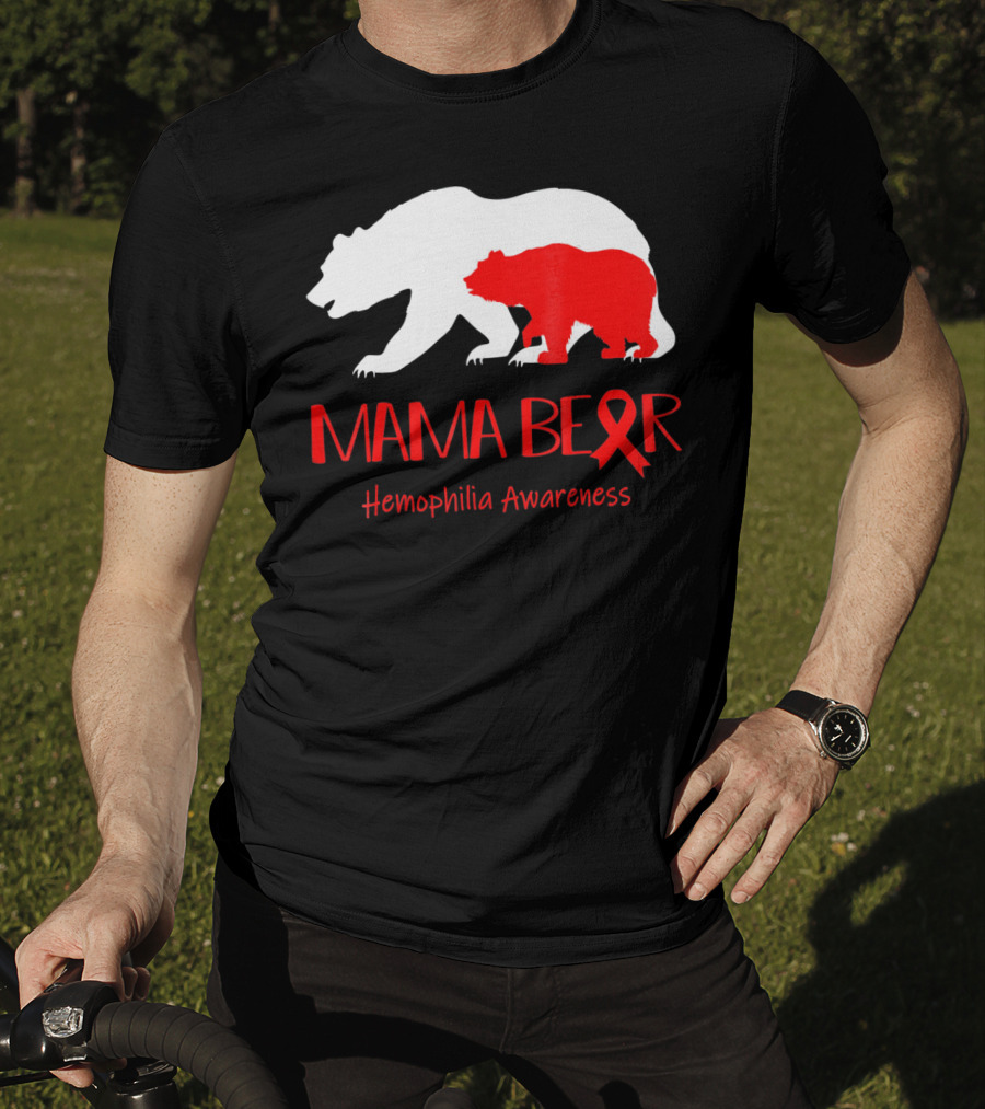 Mama Bear Hemophilia Awareness Red Ribbon Bears T-Shirt