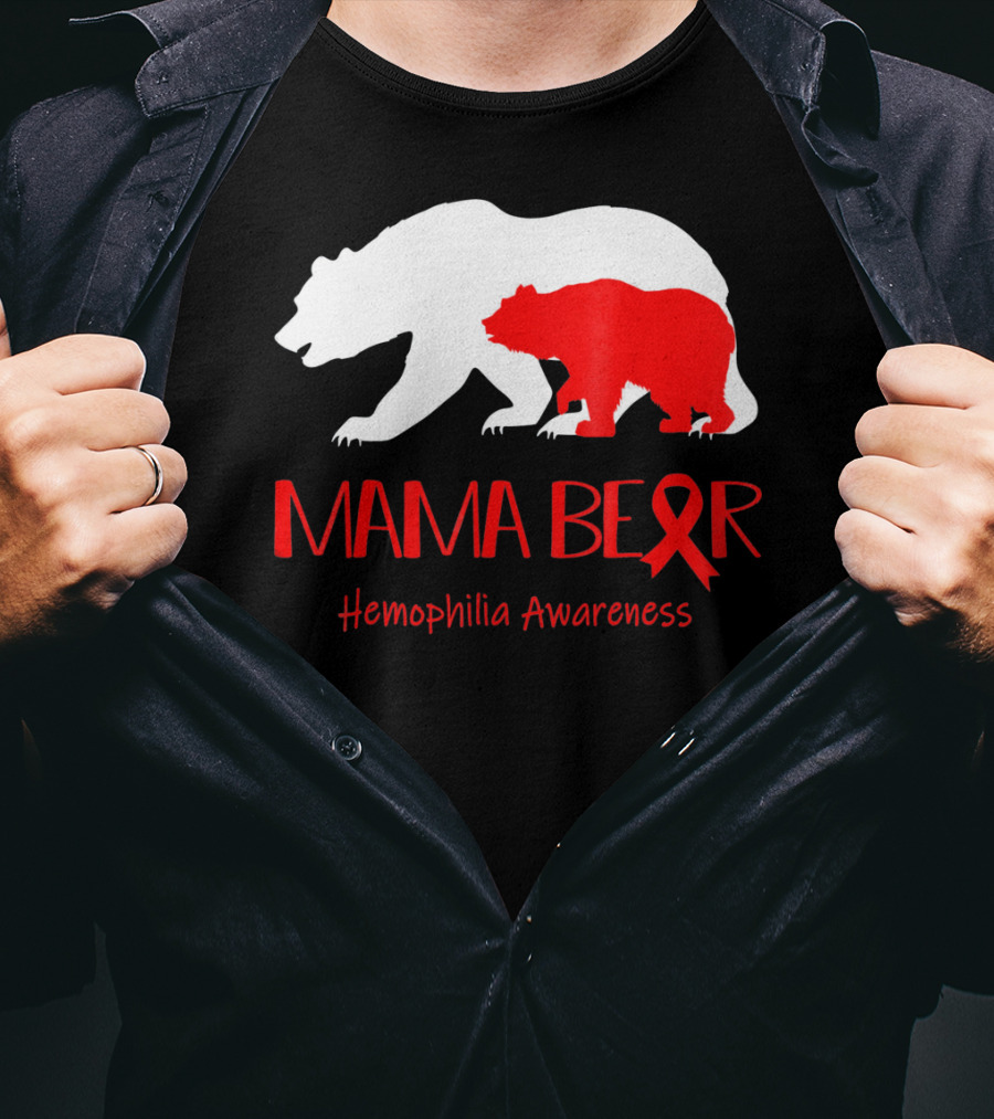 Mama Bear Hemophilia Awareness Red Ribbon Bears T-Shirt