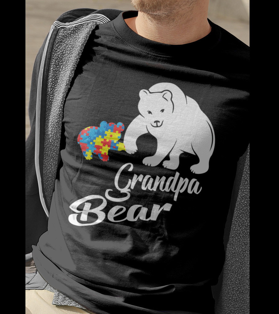 Grandpa Bear Autism Awareness Puzzle Bear T-Shirt