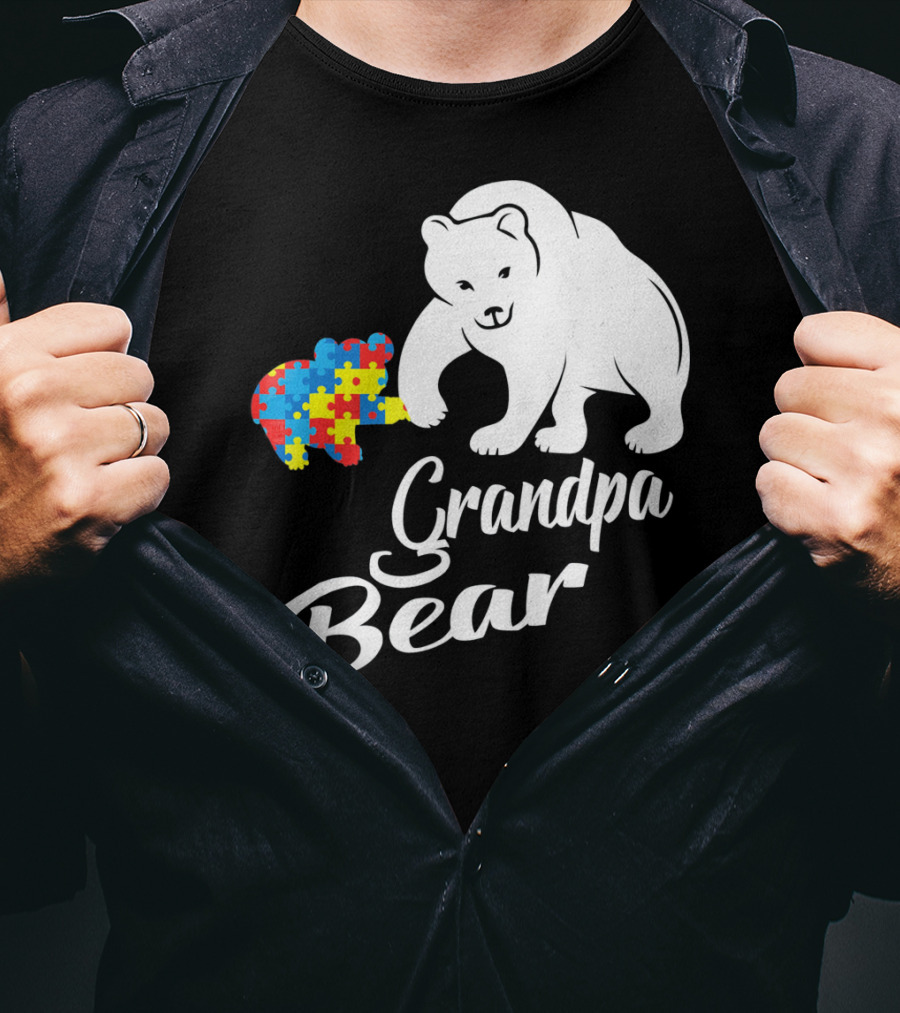 Grandpa Bear Autism Awareness Puzzle Bear T-Shirt