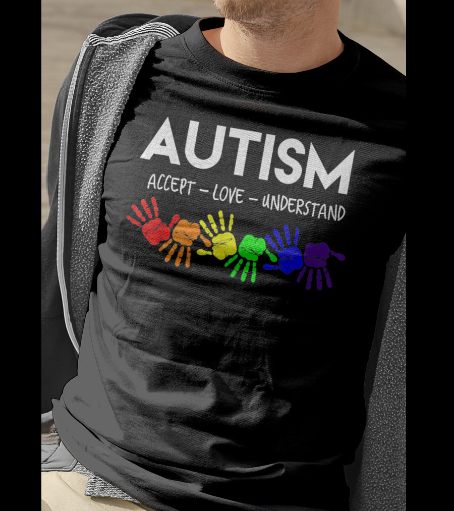 AUTISM Accept Love Understand Rainbow Handprints T-Shirt