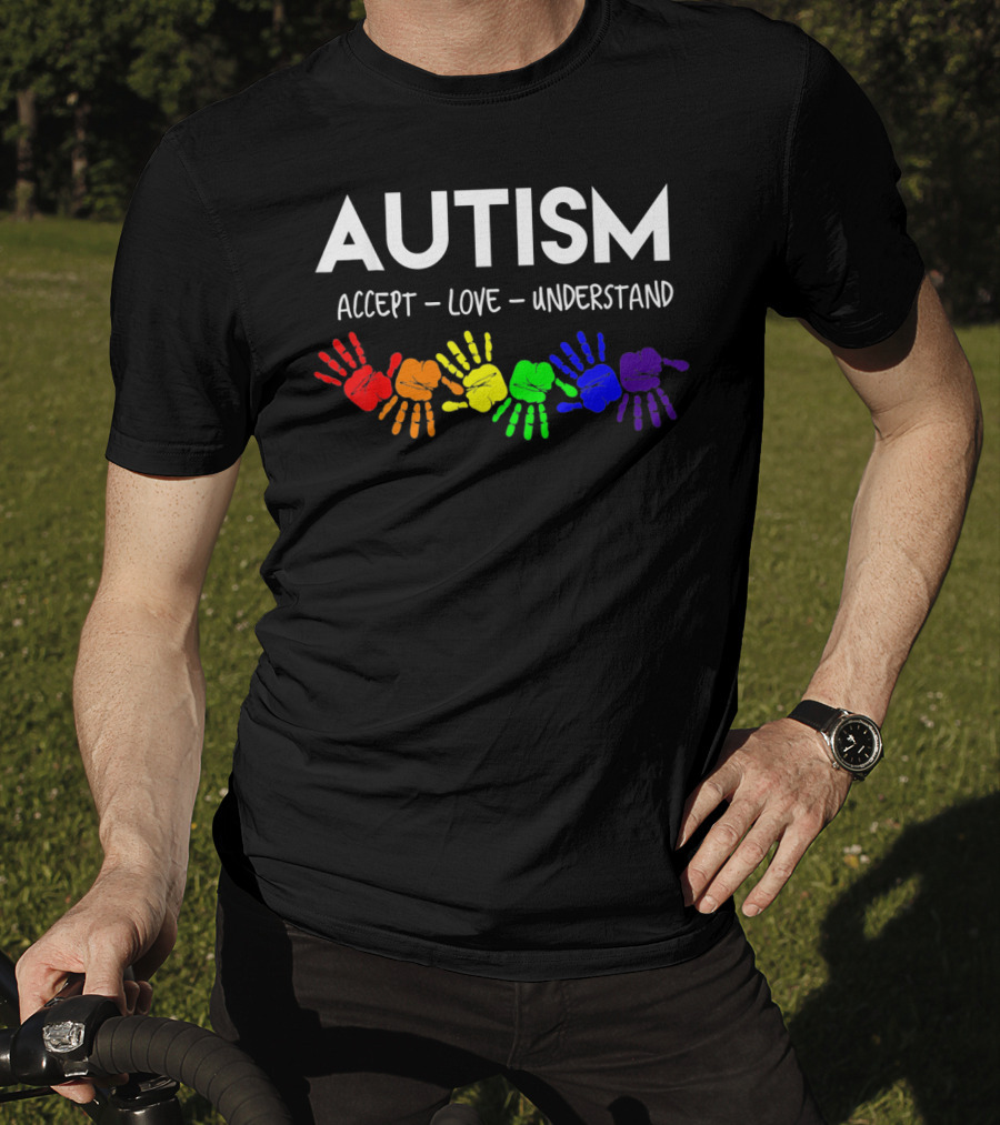 AUTISM Accept Love Understand Rainbow Handprints T-Shirt