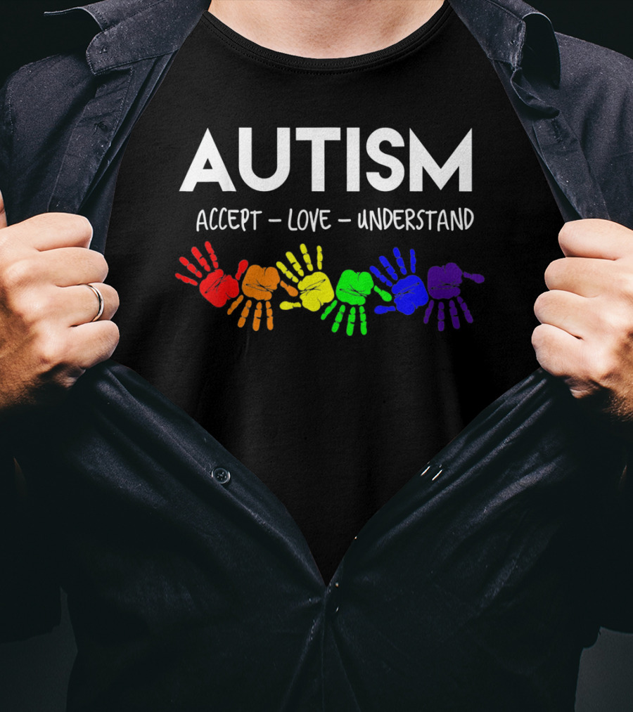 AUTISM Accept Love Understand Rainbow Handprints T-Shirt