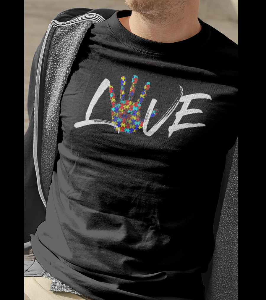 Autism Awareness Love Hand Puzzle T-Shirt