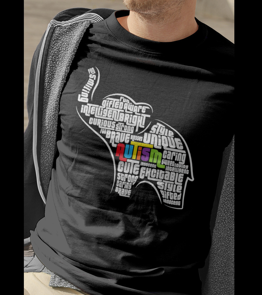 Autism Awareness Elephant Fun Intelligent Unique Excitable Gifted Bright Curious Strong Brave Cute Caring Innocent T-Shirt