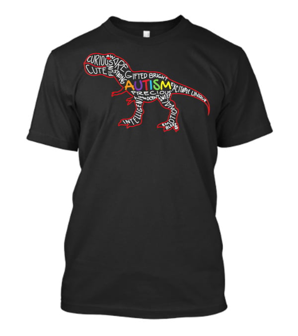 Autism Awareness Dinosaur With Positive Traits Word T-Shirt