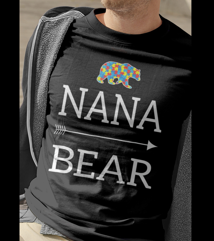 Nana Bear Autism Awareness Puzzle Bear Arrow T-Shirt