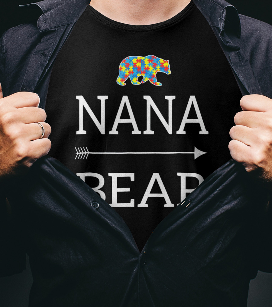 Nana Bear Autism Awareness Puzzle Bear Arrow T-Shirt