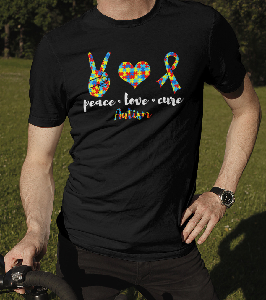 Peace Love Cure Autism Puzzle Ribbon Awareness Family T-Shirt