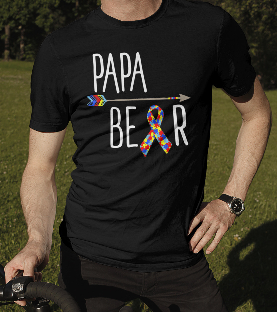 April Autism Awareness Papa Bear Puzzle Ribbon Arrow T-Shirt