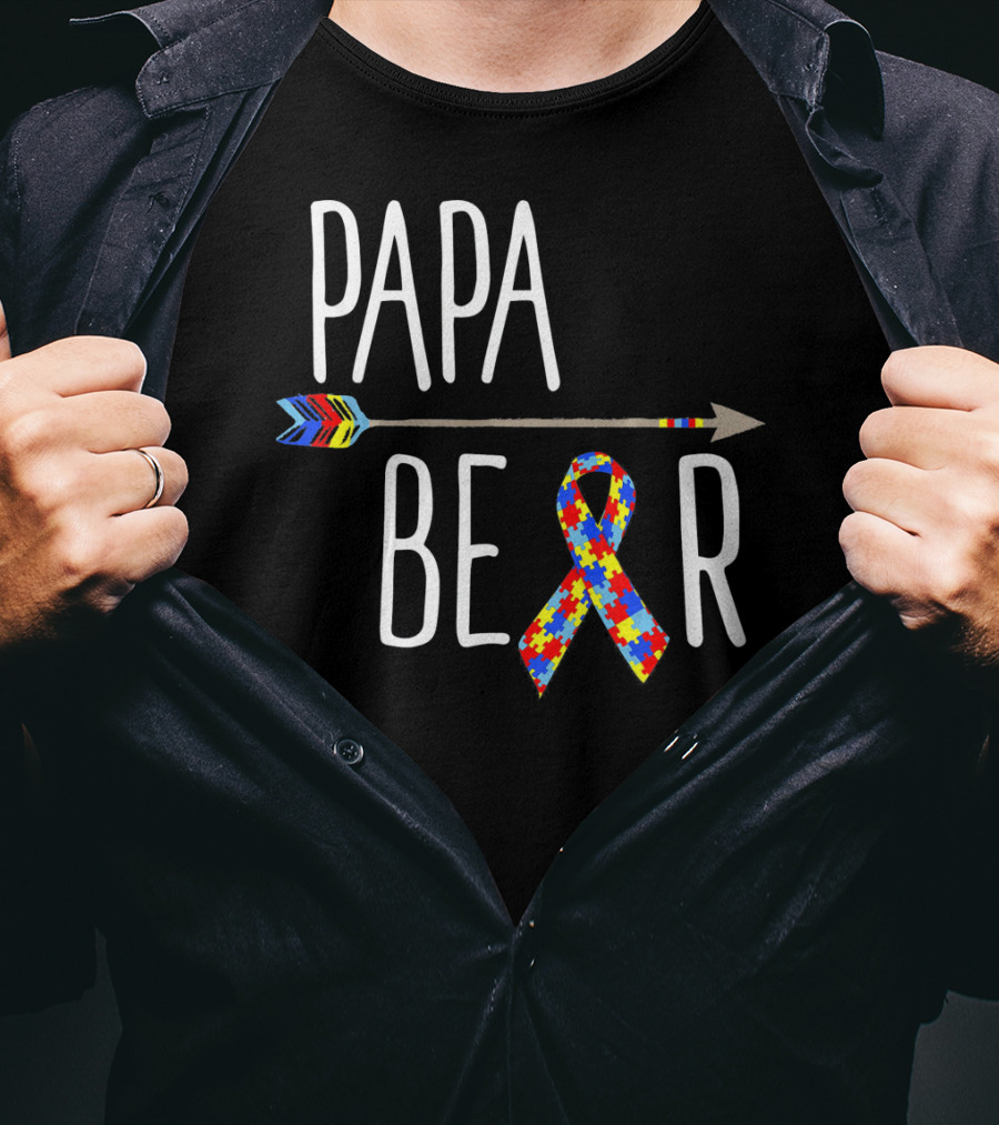 April Autism Awareness Papa Bear Puzzle Ribbon Arrow T-Shirt
