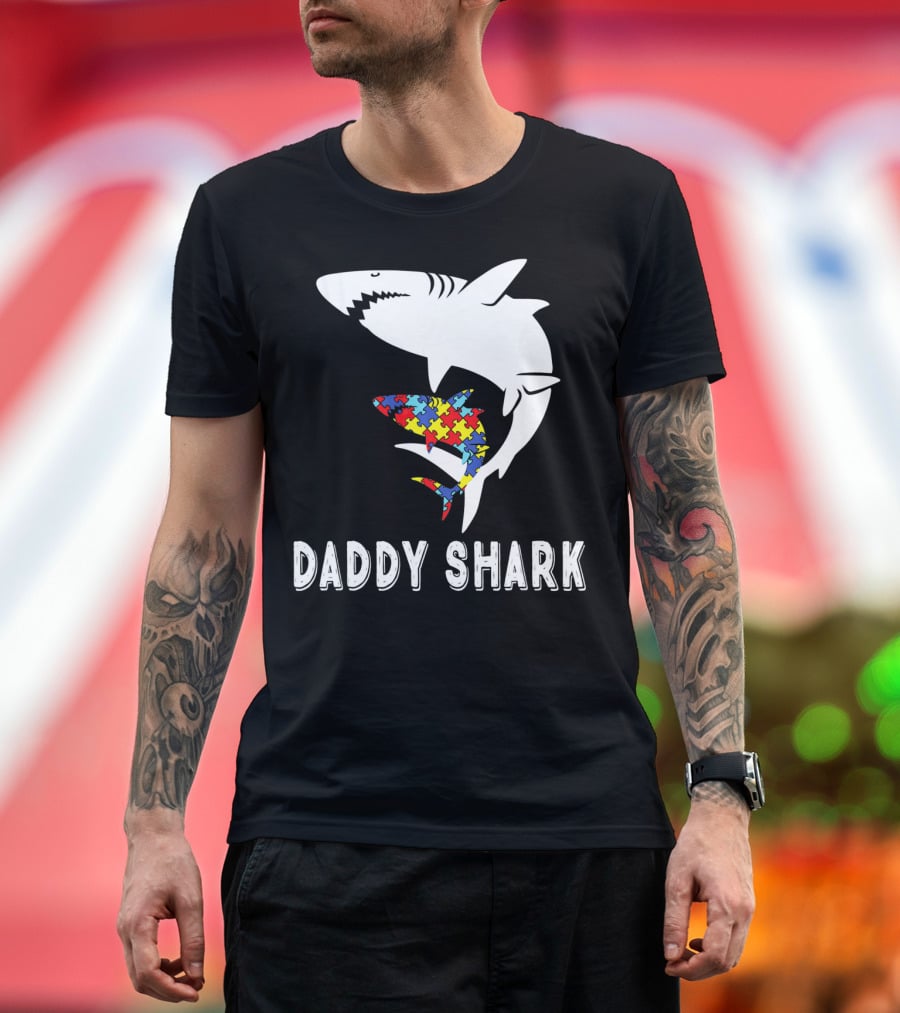 Daddy Shark Autism Awareness Puzzle Piece Sharks T-Shirt