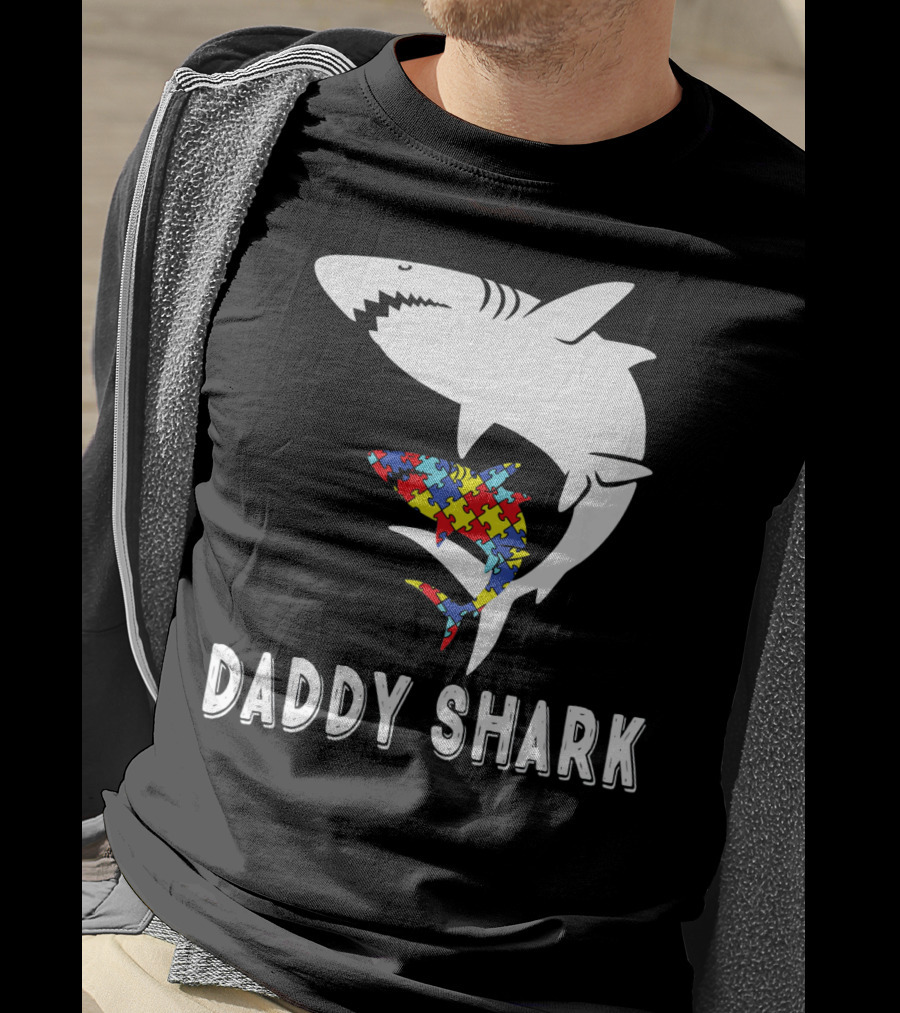 Daddy Shark Autism Awareness Puzzle Piece Sharks T-Shirt