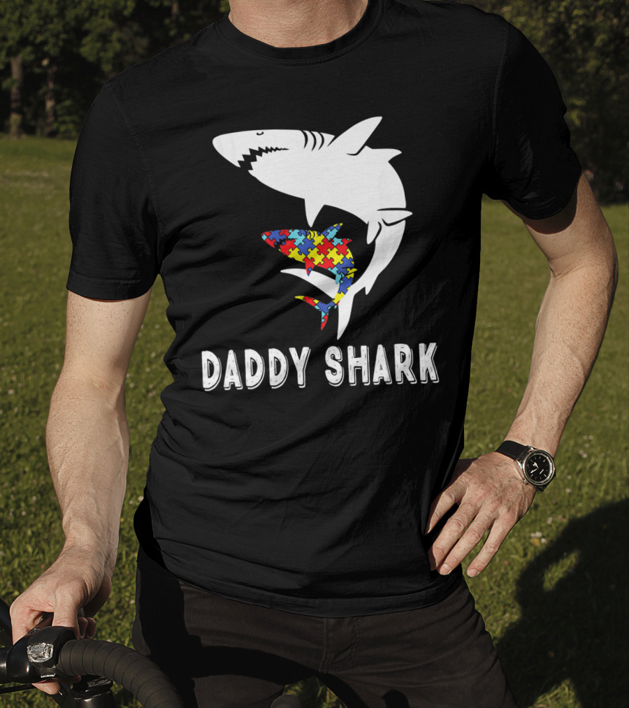 Daddy Shark Autism Awareness Puzzle Piece Sharks T-Shirt