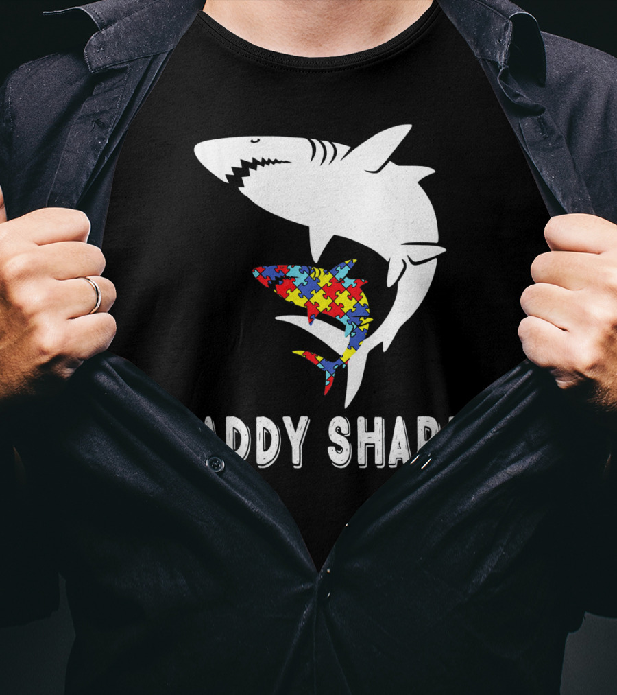 Daddy Shark Autism Awareness Puzzle Piece Sharks T-Shirt