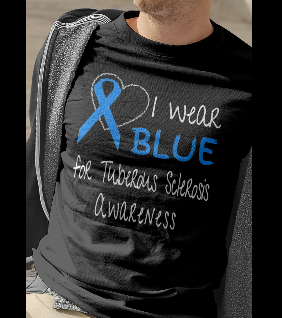 I Wear Blue For Tuberous Sclerosis Awareness With Heart Outline T-Shirt